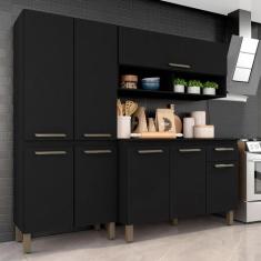 Armário De Cozinha Tieli 3 Peças Preto Fosco - Móveis Arapongas - A Mó