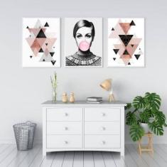 Kit 3 Quadros Decorativos Geométrico Twiggy 45X34Cm Branca - Quadros O
