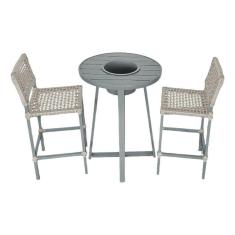 Conjunto Bistrô Champanheira Cinza Tampo Ripado E 2 Banquetas França Corda Náutica Areia - Cor: Bege