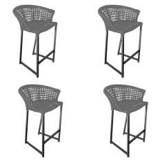 Kit 4 Banquetas Reis Em Corda Náutica E Base Em Alumínio Preta Para área Gourmet Externa Preta Preto