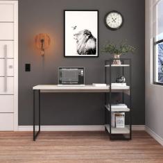 Escrivaninha com Estante Alta Estilo Industrial 135cm com 03 Prateleiras Dynamica Yescasa Snow/Preto