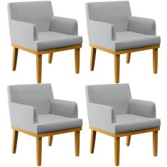 Kit 04 Poltronas Decorativas Para Sala De Estar Base Mel Beatriz W01 Linho Cinza - Lyam Decor