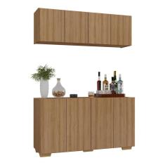 Kit Bar Armário Aéreo E Aparador 4 Portas Multimóveis Mp1087 Rustic/natural Rustic/natural