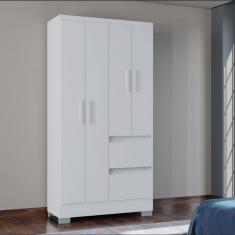 Guarda Roupa Solteiro 4 Portas 2 Gavetas Nápoles Poquema Branco