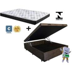 Cama Baú Casal Marrom Suede + Colchão Espuma D23 138x188x8