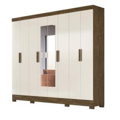 Guarda Roupa Casal com 8 portas com espelho 4 gavetas Diplomata Castanho Wood / Baunilha - Moval