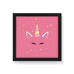 Arte Maníacos Quadro Decorativo Unicórinio Rosto Rosa - 50x50cm (Moldura em laca preta)