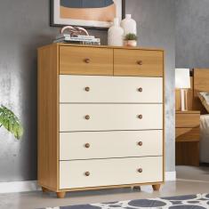 Cômoda Casal Vittória com 6 Gavetas - Carvalho/Off White