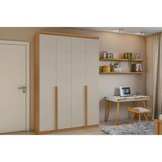 Guarda Roupa 4 Portas e 2 Gavetas Alonzo Plus Amendoa/Off White - Lopa
