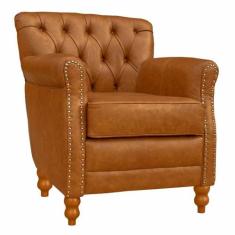 Poltrona Decorativa Sala de Estar Níger Pés Madeira Couro Mel - Gran B