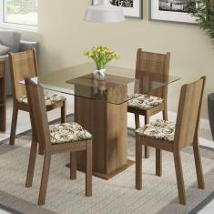 Sala de Jantar Magda Mesa Tampo de Vidro 4 Cadeiras Madesa