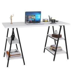 Mesa Escrivaninha Cavalete 135cm Estilo Industrial Prisma C08 Branco Chess-preto - Mpozenato