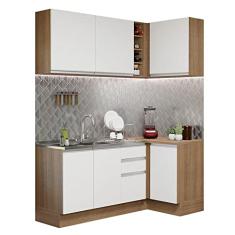 Cozinha Completa de Canto Madesa Glamy 269001 com Armário e Balcão (sem Tampo e Pia) - Rustic/branco