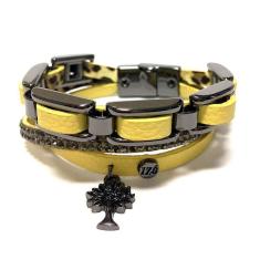 Pulseira Armazem Rr Bijoux Couro Grafite Amarela