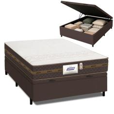 Cama Box Baú Casal Colchão Molas Flora Marrom / Branco 138x188x61cm