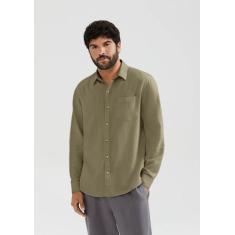Camisa Básica Masculina Manga Longa Slim Em Linho - Hering, M, Verde