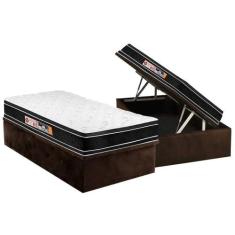 Cama Box Baú Solteiro: Colchão Espuma D33 Castor Black e White Air Eur