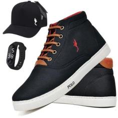 Tênis Masculino Casual Cano Alto + Boné + Relógio Kit 3-Masculino