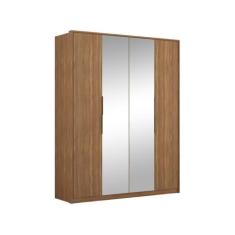 Guarda Roupa Solteiro 4 Portas e 3 Gavetas c/ 2 Espelhos Attore Amêndo