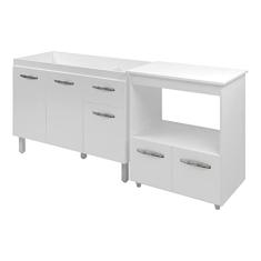 Armário Gabinete pia de 120 cm com Balcão multiuso micro-ondas Forno Elétrico Branco