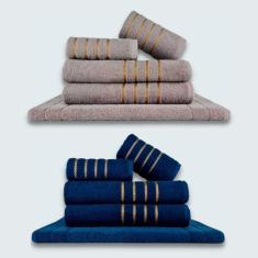 Jogo De Toalhas 10 Pçs Coleção Dubai 100% Algodão Cinza+azul