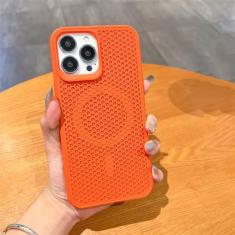 Capa luxuosa de dissipação de calor para iPhone 15 14 13 12 Pro Max Plus 11 Carregador sem fio respirável capa de cor sólida, laranja, para iPhone 15 ProMax