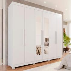 Guarda-roupa 6 Portas 4 Gavetas com Espelho com Pés New Malibu Espresso Móveis Branco