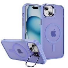 Capa projetada para iPhone 15 Plus e iPhone 14 Plus com magnética, compatível com MagSafe, capa de celular translúcida fosca com suporte para câmera de alumínio integrado para iPhone 6,7 polegadas,