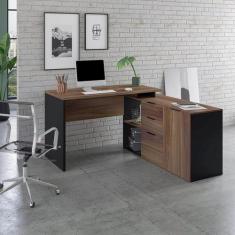 Mesa L Diretor Escritório Home Office 150x150 Marrom Preto - BRV Móvei
