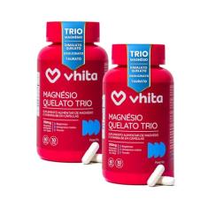 Magnésio Quelato Trio, Dimalato, Bisglicinato e Taurato com Vitamina B6 350mg Vhita 60 Cápsulas (2 unidades)