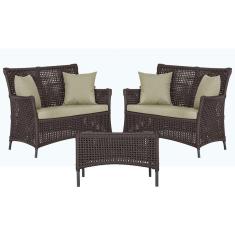 2 Sofá Área e Mesa Igapó Alumínio Pintura Preta Corda Náutica Estofado Impermeável Almofada 7 Trama