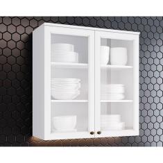 Armário Aéreo Cozinha Modulado Americana 2 Portas De Vidro Branco - Henn