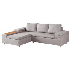 Sofá 4 Lugares Clássico com Chaise e Entrada USB Esquerdo Linho Palha 
