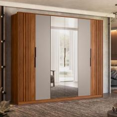 Guarda Roupa Casal com Espelho 6 Portas 6 Gavetas Ripado Atrice Demart