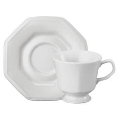Xícara de Chá Prisma com Pires de Porcelana Schmidt 200 ml, Branco, 1