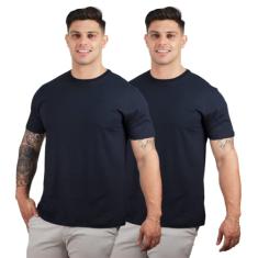Kit 2 Camisetas Básicas Slim Masculinas Algodão Premium TRV Cor:2 Pretas;Tamanho:G