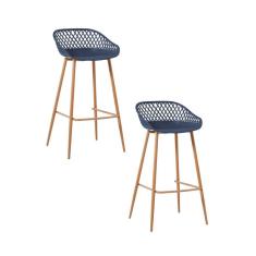 Kit 2 Banquetas Alta Polipropileno e Aço Mônaco Fratini Azul Marinho