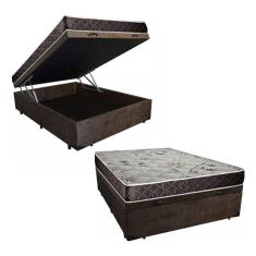 Cama Box Baú Casal Conforto Suede Marrom + Colchão Casal Conforto Espuma D23    17x138x188