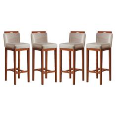 Kit 4 Banquetas Alta Estofadas para Bancada 38x102 Cm Líbia Madeira Maciça Suede Bege CCS