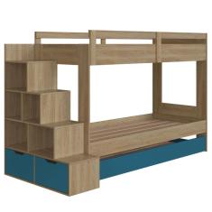 Treliche Infantil com Escada, Nicho e Gaveta Aveiro com Azul