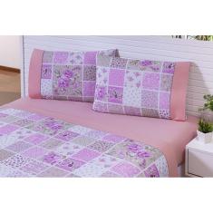 Jogo Lençol 4 Peças Cama Viúva Percal 150 Fios Estampa Rose