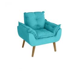 Poltrona/cadeira Decorativa Glamour Opala Com Pés Quadrado Azul Turquesa