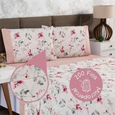 Jogo de Lençol Casal 4 Peças Estampado Urbe 200 Fios Floral Casa Dona,