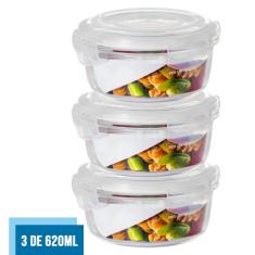 Jogo 3 Potes Vidro Hermético 4 Travas Redondo 620ml Marmita
