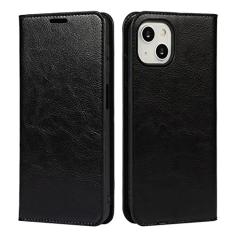 GSYH Capa carteira para iPhone 13 Mini/13/13 Pro/13 Pro Max, capa protetora de couro legítimo flip slots para cartão TPU Shell Kickstand Magnetic Folio Capa, Preta, 13pro 15,1 cm