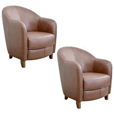 Kit 2 Poltronas Decorativas Sala de Estar Pés Madeira Kairós Couro Caramelo - Gran Belo