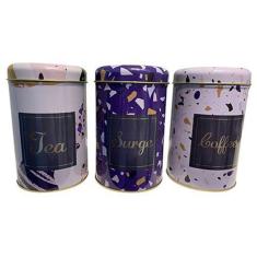 Jogo De Latas De Metal Para Mantimento 03 Peças