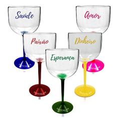 Kit 5 Taças Gin Bicolor Personalizadas Palavras Fim de Ano