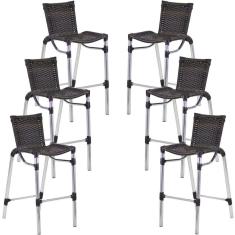 Kit 6 Banquetas Alumínio Fortaleza Alta Para Balcão Cozinha Bar Trama