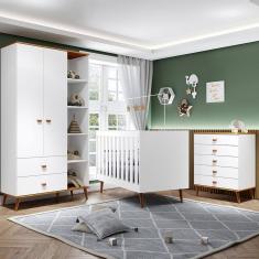 Guarda-Roupa Bartira Ternura com 5 Nichos, 2 Portas, 2 Gavetas + Cômoda Ternura com 5 Gavetas + Berço Móveis Estrela Ternura